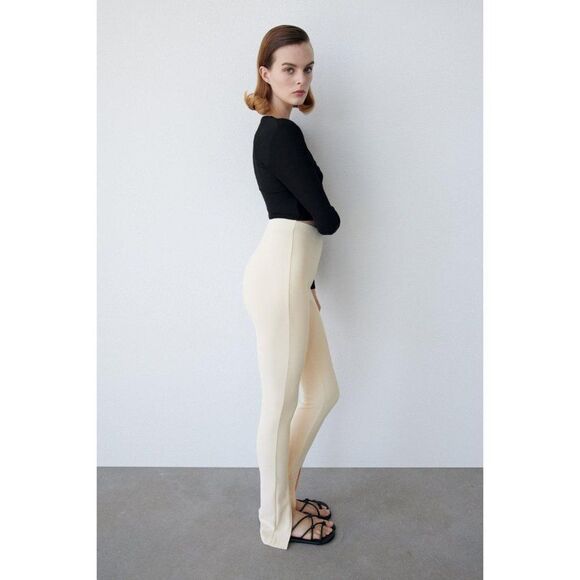 Zara Beige Slit Ribbed Leggings XL 5039 225 NWT - Picture 7 of 16